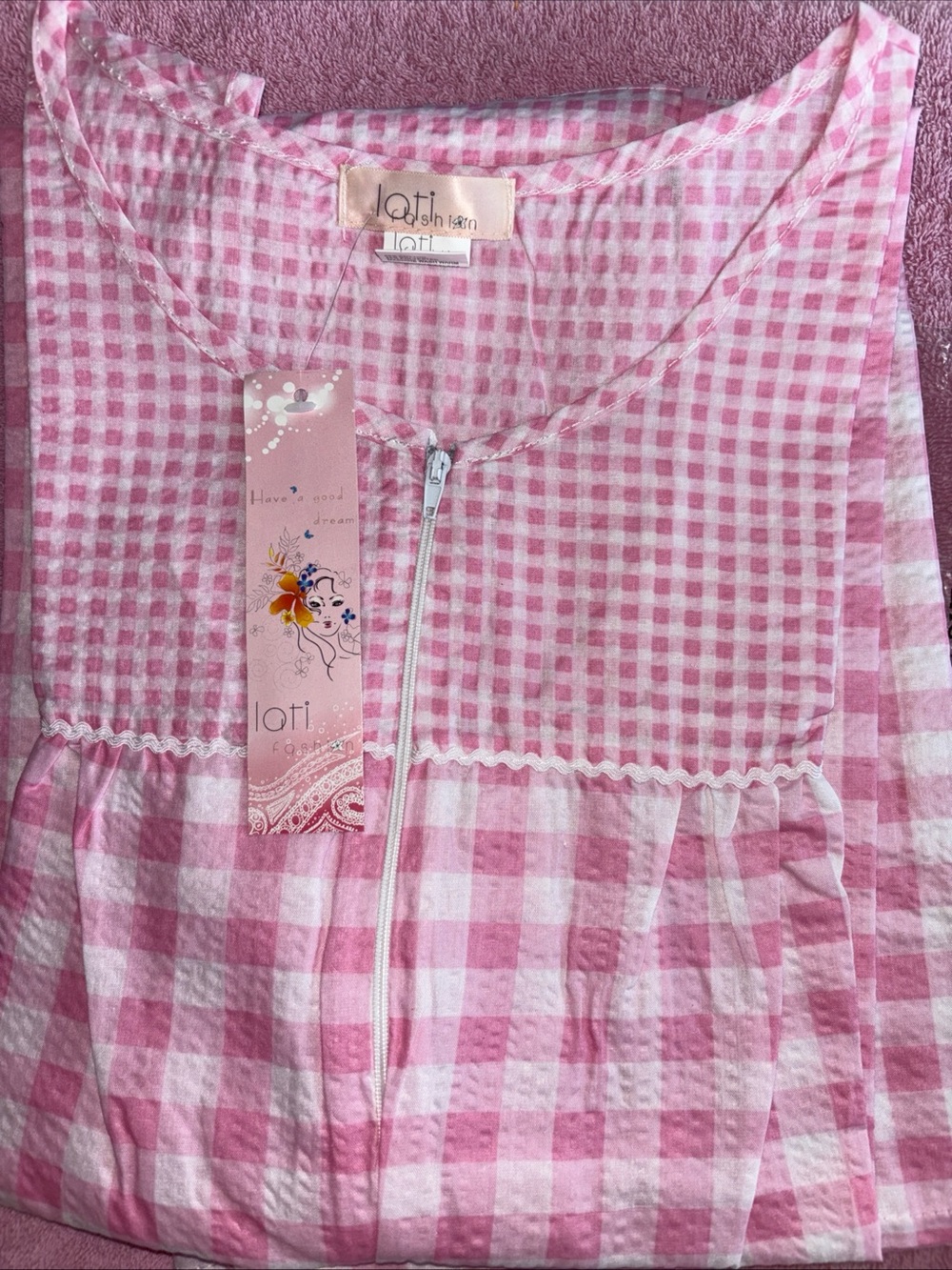 Pink Checkered Women’s Pajama Dress-Large - Picture 2 of 11
